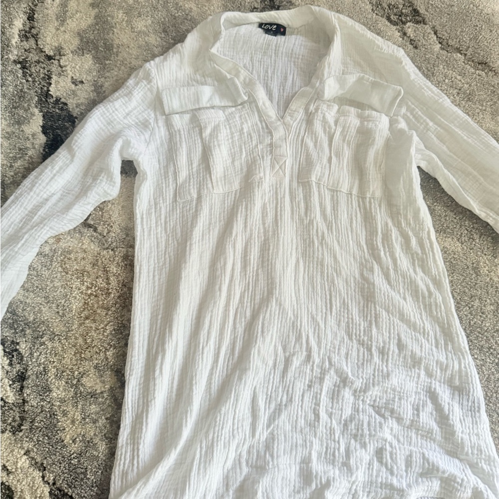 Love White Textured Long Sleeve dress